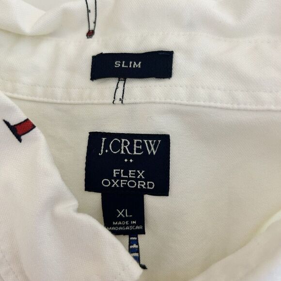 J. Crew Men's Slim Flex Oxford XL White Multicolored Nautical Preppy - Picture 5 of 8